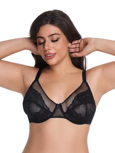 Vukoiswe Minimizer Bras for Women Full Coverage Unlined Underwire Bra Plus Size Bra for Heavy Breast Black - Thumbnail 4