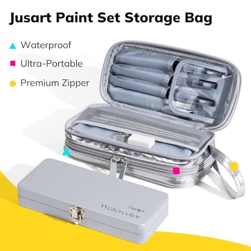 JusArt 100 Colors Watercolor Paint Set,Travel Watercolor Set with Handbag,Art Supplies with Metallic Color, Detail Painting Brushes, Water Brush Pens, Portable Watercolor Supplies for Adult, Artists, Professionals - Thumbnail 4