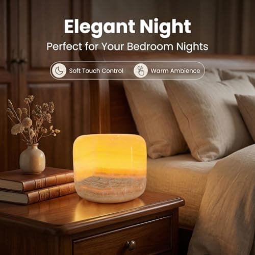Marble Lamp Night Light Touch Bedside Table Lamp for Bedroom,Type-C Rechargeable Small Desk Bedside Small Lamps,Eye Caring Dimmable LED Ambient lamp (Amber Jade) - Thumbnail 6