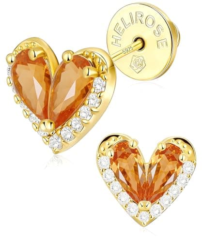 Helirose Heart Stud Earrings for Women, S925 Sterling Silver Posts 14K Gold Plated Hypoallergenic, Gift Box & Message Card (Yellow-Gold) - Image 1