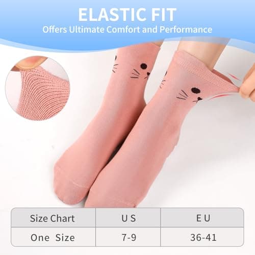 GIAG.IO Cute Pilates Socks, Pilates Socks with Grips 5 Pairs for Women Non-slip Grippy Yoga Sock Crew Size 7-9 for Barre Ballet Barefoot Workout - Thumbnail 4