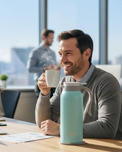 GiNT 51 Oz Stainless Steel Thermal Coffee Carafe, Double Walled Vacuum Insulated Flask, 12 Hour Heat Retention, 1.5 Liter Tea, Water, and Coffee Dispenser (Upgraded version Blue) - Thumbnail 6