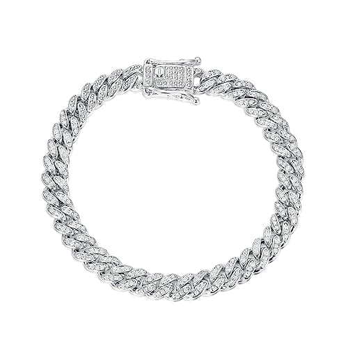 Gemsme 6MM Cuban Bracelet for Women Men, 18K White Gold Plated Iced Out Cuban Link Chain Bracelet Bling Full Cubic Zirconia Hip Hop Curb Chains Jewelry - Image 1