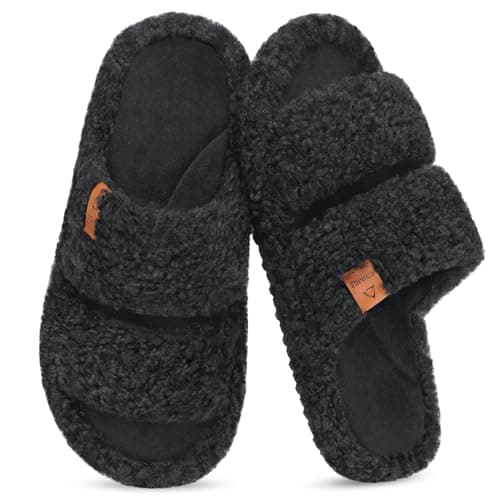 ATHMILE House Slippers for Women with Platform Memory Foam Arch Support Open Toe, Fuzzy Fluffy Cozy Womens Slippers for Home Indoor Outdoor Bedroom Ladies Christmas Gifts Pantuflas Para Mujer - Image 1