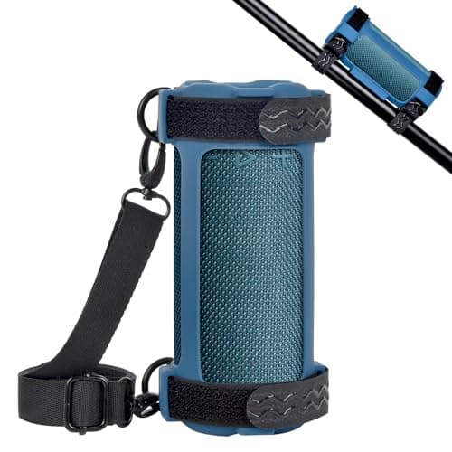 Comecase Silicone Cover for JBL Grip Compact Bluetooth Speaker, Portable Carrying Case with Adjustable Detachable Shoulder Strap for Bicycle(Holder Only) - Blue - Image 1