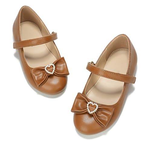 BOGELOO Toddler Girls Flats Mary Jane Flower Girls Dress Shoes School Wedding Party Shoes(Brown,10) - Image 1