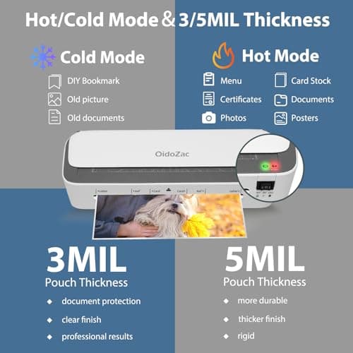 OidoZac Laminator Machine, 11 in 1 Laminating Never Jam Technology with 36 Laminating Sheets, 9 Inch Thermal Laminator A4 Laminating Machine Hot & Cold with Paper Trimmer for Home Office School - Thumbnail 3