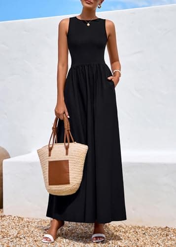 KIRUNDO Summe Sleeveless Maxi Dresses for Women 2026 Spring Wedding Guest A Line Tank Elegant Flowy Beach Long Sundress(Black, Medium) - Thumbnail 4