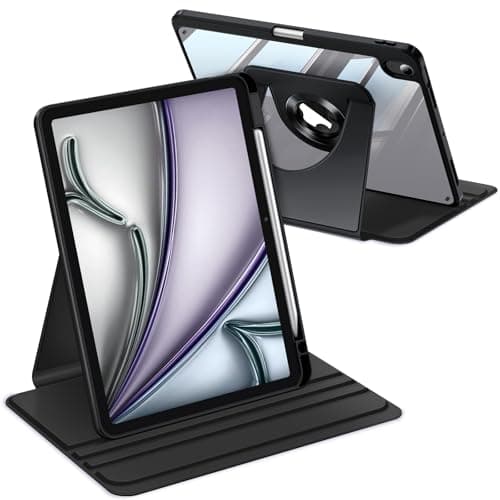 Fintie 360 Degree Rotating Case for iPad Air 11-inch M4/M3/M2 (2026/2025/2024), iPad Air 5th/4th Generation (2022/2020) 10.9 Inch - Swiveling Stand Clear Back Cover with Pencil Holder, Black - Image 1