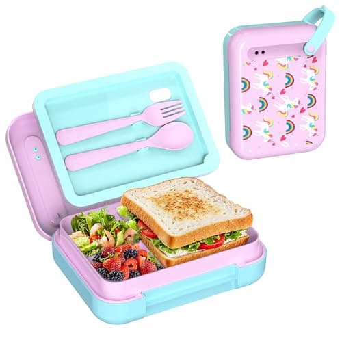 zoomzoobox Kids Bento Lunch Box for Boys & Girls – 4-Compartment Leak-Proof Lunch Container with Hidden Silicone Handle, Lightweight, BPA-Free, 855ml for School & Travel (Pony) - Image 1