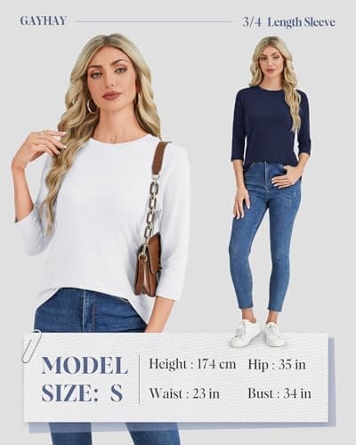 GAYHAY Light Blue Shirts for Women 3/4 Length Sleeve T-Shirts Spring Tops 2026 Trendy Casual Loose Fit Summer Outfits - Thumbnail 4