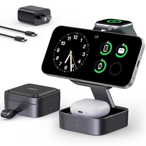 UEQ 3 in 1 Wireless Charging Station for Apple Devices,Compatible with MagSafe Charger Stand,Foldable Fast Travel Magnetic Wireless Charger for iPhone 17 Air 16 15 14 13 12,Apple Watch&AirPods Pro - Image 1