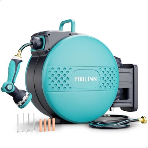 PAULINN Retractable Garden Hose Reel 1/2 Inch x 100 ft, Heavy Duty Wall Mounted Automatic Hose Reel with 10 Patterns Nozzle, Any Length Lock, Slow Return System, 180° Swivel Bracket & UV Resistant - Image 1