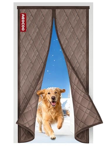 AEOCOO Insulated Door Curtains, Fit Size up to 32 x 80 Inches for Doorways/Front/Back/Basement, Magnetic Thermal Door Cover for Winter, Oxford Filled with Thick Cotton to Keep Warm, Brown, Diamond
