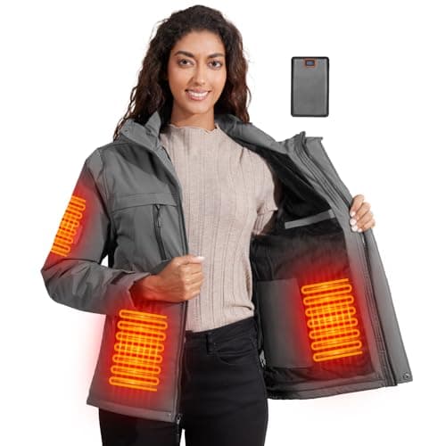 Brimekey Heated Jacket for Women with Fleece Lining 20000mAh Battery Pack Windproof Women's Heated Coat Skiing Camping Hunting (US, Alpha, XX-Large, Regular, Regular, Gray) - Image 1