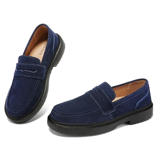 BEAUSEEN Women's Suede Penny Loafers Casual Lightweight Slip On - Comfortable Walking Shoes,Chic Flat for Work & Travel Navy Blue,9.5 US - Image 1