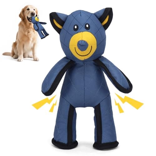 COSOWO Durable Bear Plush Dog Toy with Squeaker, Reinforced Chew Toy for Small to Medium Dogs, Tough Stuffed Dog Toy for Daily Play & Moderate Chewers (Navy, S) - Image 1
