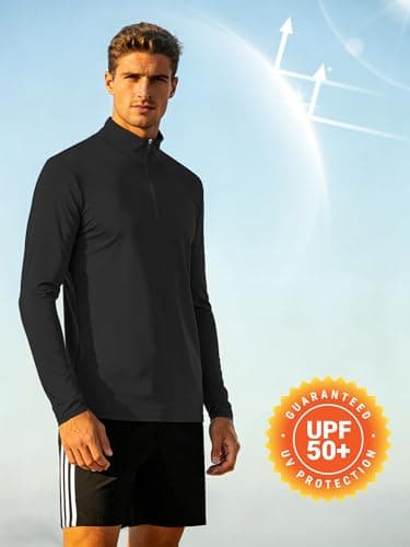 Mens UPF 50+ Long Sleeve Sun Protection Shirts Quarter Zip Pullover Wicking Moisture Quick Dry Lightweight Golf Workout Gym Running Fishing Casual Athletic Tops Black M - Thumbnail 4