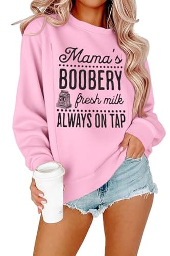 Maternity Nursing Sweatshirts for Women Friendly Zip Breastfeeding Pullover Top Mama's Boobery Print Clothes Pink - Image 1