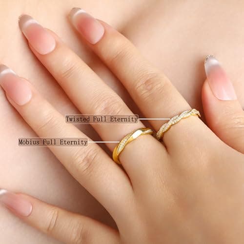 SILVERNANA 925 Silver Mobius Moissanite Wedding Band Women Gold 5.5 - Thumbnail 5