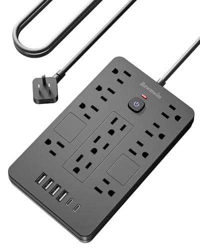 Bawmwim Surge Protector Power Strip - 11 Outlets(1850W/15A) with 6 USB Ports(2 USB C), 6FT Flat Plug Extension Cord, Wall Mount, Black, ETL Listed for Home, Dorm Room - Image 1