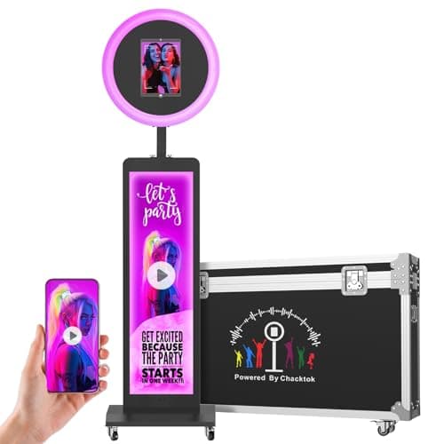 MWE LCD Photo Booth Stand for Any iPad with Software APP and Remote Control, Selfie RGB Ring Light photobooth Machine,for Parties, Wedding (Black, Flight Case)