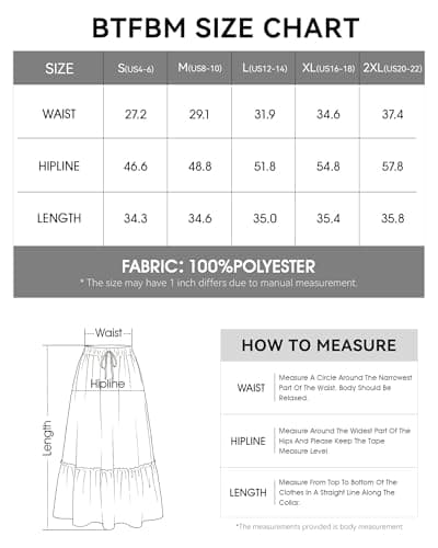 BTFBM Womens Boho Maxi Skirt 2026 Summer Floral High Waisted Flowy Tiered Long Spring Beach Vacation Skirts Pockets(Black, Small) - Thumbnail 6