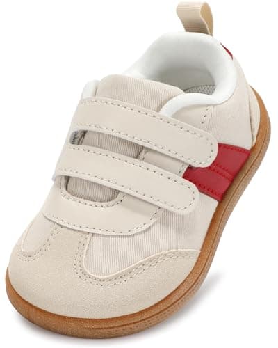 noorkiz Toddler Wide Toe Box Shoes, Boys and Girls Barefoot First Walking Shoe Kids Fashion Sneaker Non-Slip Zero Drop Comfortable Beige Red Toddler 7 - Image 1