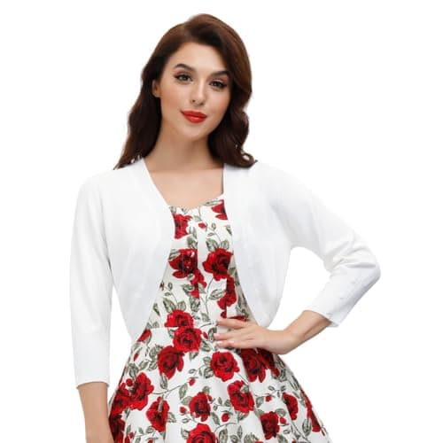 Belle Poque Womens 3/4 Sleeve Bolero Shrug Open Front Cropped Cardigan(White S) - Image 1