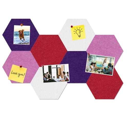 HULAVO Large Hexagon Felt Cork Board Tiles, Self Adhesive DIY Felt Bulletin Board Pin Board with 35 Pushpins for Office School Home Wall Decor(Purple+Light Purple+Deep Red) - Image 1