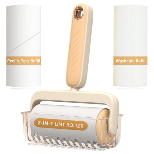 2-in-1 Lint Roller for Pet Hair, Washable Reusable Lint Rollers Value Set, Dog Cat Pet Hair Remover Cleaner for Clothes, Sofa, Couch & Carpet, Portable 100 Sheets Sticky Lint Roller Refill - Image 1