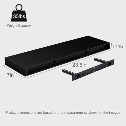 Modcraft Floating Shelves for Wall 24 Inch (Set of 2), 7.1" Deep Wide Wall Mounted Shelf for Bathroom Organizer Over Toilet, Modern Wood Storage Shelving for Bedroom Kitchen Living Room, Black - Thumbnail 3