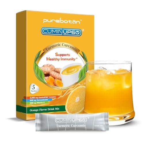 PureBotan Turmeric Curcumin Drink Powder, Turmeric Immunity Shots with Vitamin C, Orange Flavor Instant Drink Mix Packets, High Absorption Curcumin Complex CuminUP60, Immune & Joint Support Supplement