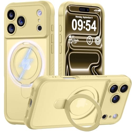 MOCCA Design for iPhone 17 Pro Case, Compatible with Magsafe [Premium Invisible Magnetic Ring Stand] [Military Drop Protection] Full Camera Guard Translucent Matte Slim Phone Cover 6.3",Creamy Yellow - Image 1