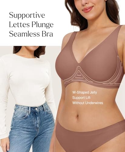 Seamless Bra Push Up Comfortable Bras for Women No Underwire Wireless Bras with Support and Lift Comfy Deep V Bralettes Coffee - Thumbnail 2