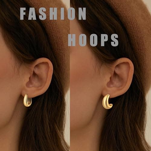 ALLHOLA 6 Pairs 14K Gold Plated Hoop Earrings for Women Trendy Chunky Lightweight Hoop Earrings Multipack Hypoallergenic, Thick Twisted Huggie Hoops Earring Set Jewelry for Gifts (14K Gold Plated) - Thumbnail 2