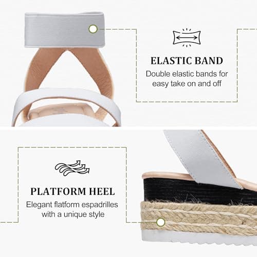 Vepose Women's Cute Platform Wedge Sandals Open Toe, Espadrilles Sandals with Double Elastic Strap, 876 - White, Size 11 US (CJY876 White 11) - Thumbnail 4