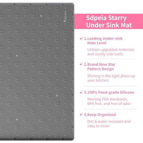 Sdpeia Under Sink Mat 19"×19" Waterproof Silicone Cabinet Liner & Sink Protector for Kitchen & Bathroom, Multi-Purpose Organizers Tray for Pets, Laundry, Cat Litter Mat,Gray - Thumbnail 3