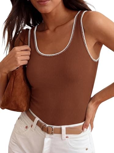 BTFBM Womens Square Neck Tank Tops 2026 Sleeveless Ribbed Knit Shirts Summer Casual Sweater Vest Cute Going Out Top(Brick Red, X-Small) - Image 1