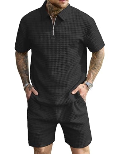 JEMLDL Men's Short Sets 2 Piece Polo Shirt Summer Outfits Casual Fashion Jogging Track Suits Short Sleeve Travel Clothes Black XX-Large - Image 1