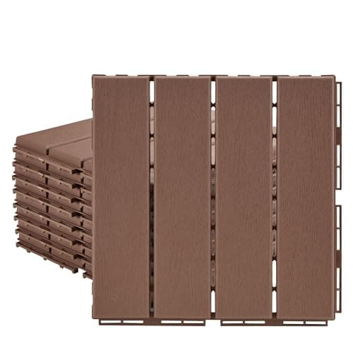 Candockway Plastic Interlocking Deck Tiles, 9 Pack Outdoor Flooring Waterproof Pavers for Patio Garden Porch Yard, All Weather Use, Coffee - Image 1