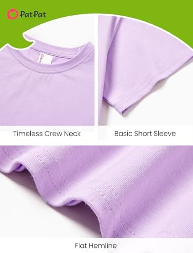 PATPAT Girls Light Purple Short Sleeve T Shirts Size 11-12 Years Oversized Loose Fit Baggy Tops Big Girl Crewneck Summer Casual Basic Tees - Thumbnail 6