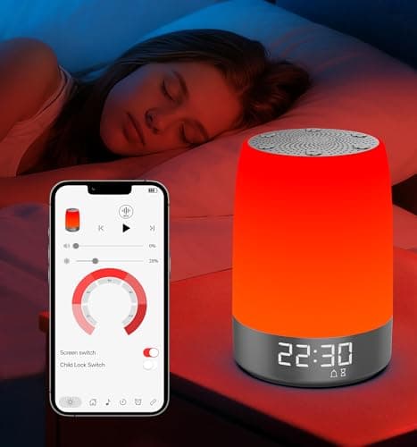 Anweller Smart Red Light Therapy Sleep Device White Noise Sound Machine with 5-Level Red Night Light (620–690nm) 32 White Noise Smart App Control Timer & Wake-Up Alarm Clock