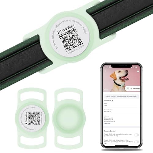 for Airtag Dog Collar Holder with QR Code ID Tag, Glow in The Dark, Fluorescent Silicone for Airtag Case for Dog Collars, Scan Instant Alert, Emergency Contact, Pet Online Profile (Green) - Image 1