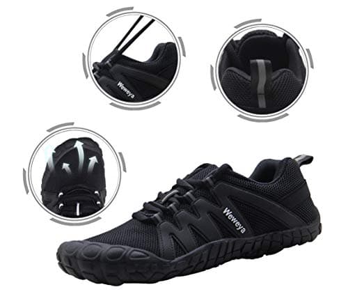 Weweya Barefoot Shoes Women Minimalist Running Five Finger Cleat-Less Bike Shoes Cycling Outdoor Training Fitness Climbing Sneakers Black US Size 9 9.5 - Thumbnail 2