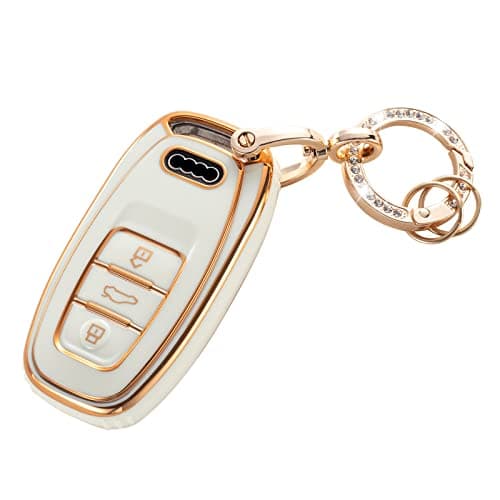 RUABIBAN for Audi Key Fob Cover, Key Case Protection Fit for A4 A5 A6 A7 A8 Q5 S5 S7 3-button Smart Remote
