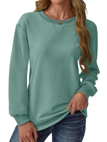 GKBK Womens Casual Long Sleeve Sweatshirt Crew Neck Crewneck T Shirt Tshirt Cute Pullover Tops Fall Winter Thin Soft Comfy Light Weight Loose Fit Sweater 2025 Fashion Clothes Trendy Outfit Gray Blue S - Thumbnail 6