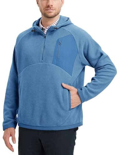 M MAELREG Mens Hoodies Microfleece Winter Warmth Golf Quarter Zip Hoodies Polar Fleece Hooded Sweatshirts for Men Misty Blue