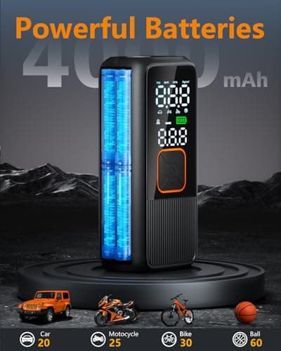 Nikacos Tire Inflator Portable Air Compressor, 150 PSI Rechargeable Air Pump with Digital Pressure Gauge and LED Light, Smart Auto-Off Tire Pump for Car, Motorcycle, Bike, Ball - Thumbnail 5