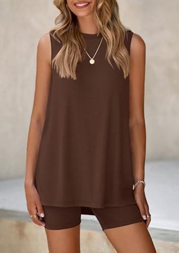 PRETTYGARDEN 2 Piece Sets for Women 2026 Summer Matching Lounge Shorts Set Resort Airport Travel Loungewear Outfits Clothing (Light Coffee,Medium) - Thumbnail 3